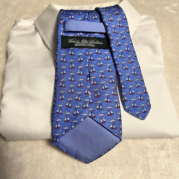 Brooks Brothers Country Club Silk Tie Sailboats Coastal Nautical July 4th Summer - Picture 2 of 6